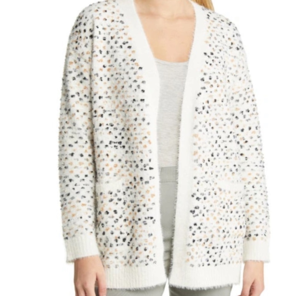 Molly & Isadora textured dot open front chenille chunky knit cardigan 2X